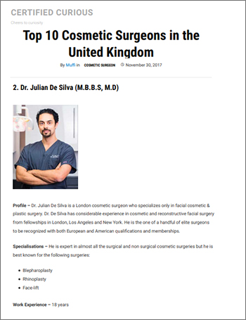 Certified Curious - Top 10 Cosmetic Surgeons in the United Kingdom