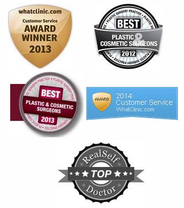 Awards: whatclinic.com 2013|best plastic surgeons 2012-13|2014 customer service|RealSelf Top Doctor