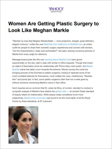 Yahoo Lifestyle: Women are getting plastic surgery to look like Meghan Markle