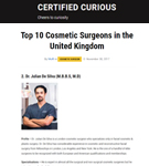 MEDIA: Dr De Silva listed as one of the Top 10 Cosmetic Surgeons in the United Kingdom on CertifiedCurious